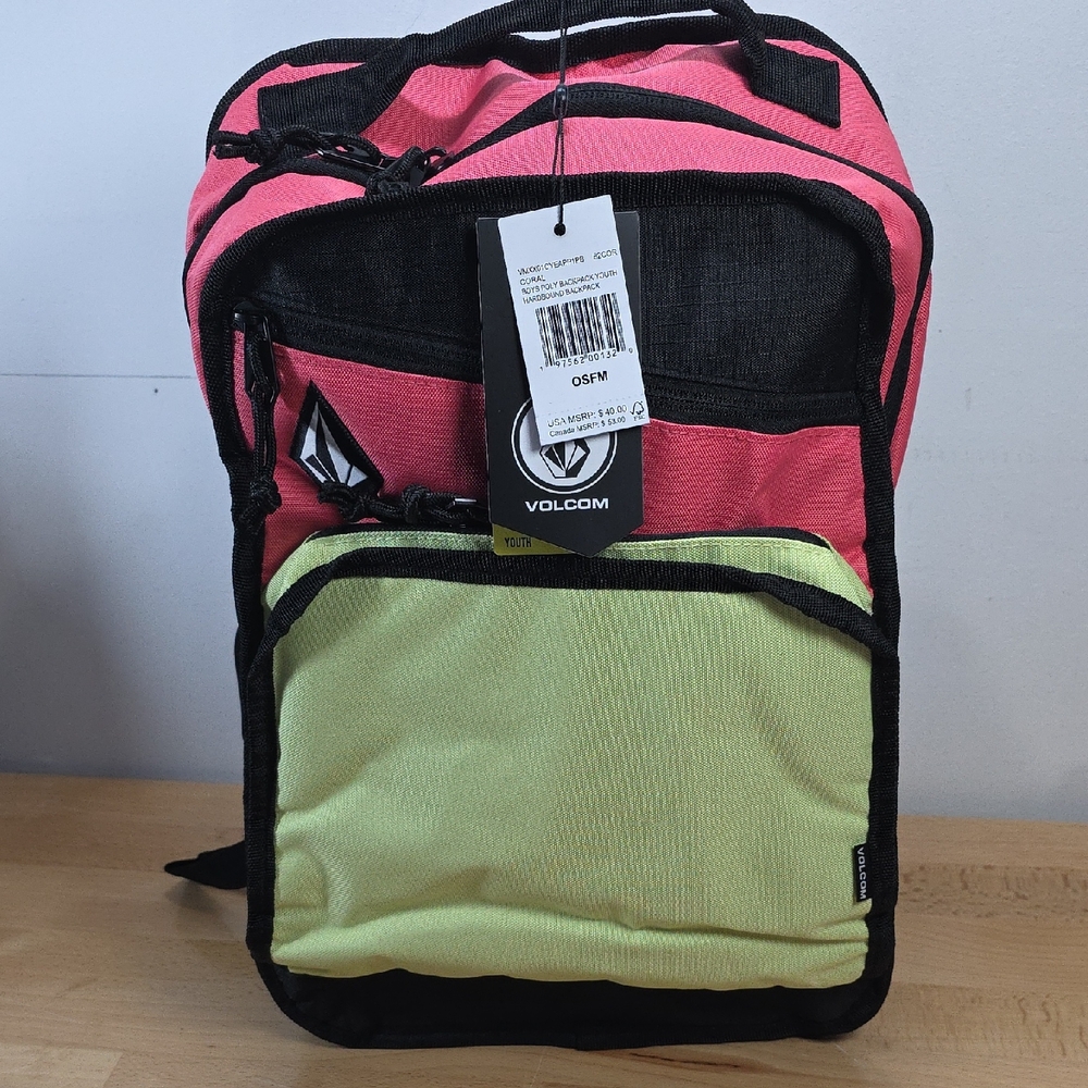 Volcom Black and Pink Backpack with Green Accent